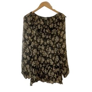 Lillith Womens Fairy Sheer Silk‎ Top Small Black Dark Floral Ruffle Fairy Grunge